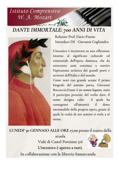 NUOVA CONFERENZA ALLA MOZART DEDICATA AL GRANDE POETA DANTE ALIGHIERI