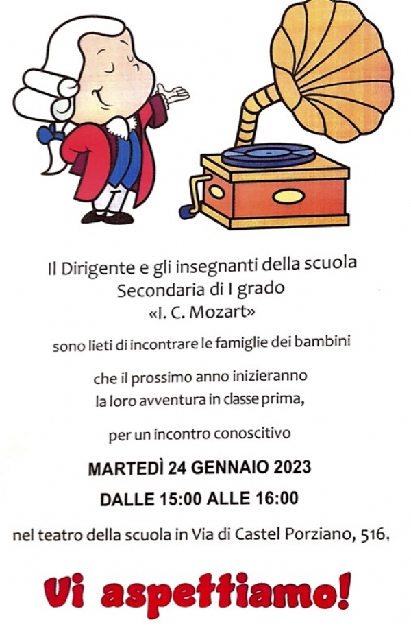 LA MOZART INCONTRA LE FAMIGLIE DEI FUTURI ALUNNI DELLA SCUOLA SECONDARIA DI 1^ GRADO